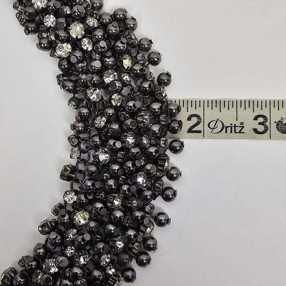 BCBGMaxAzria Statement Necklace Bead Bib Chunky Gunmetal Tone Crystal Rhinestone - Picture 5 of 9